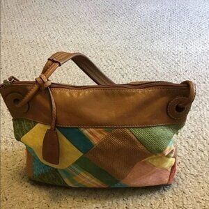 Fossil ~ vintage leather & cloth patchwork shoulder bag
